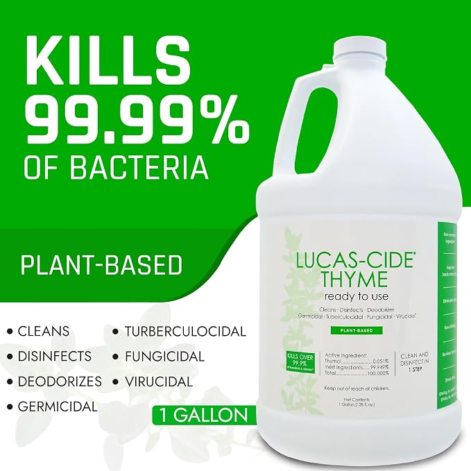 LUCAS-CIDE Ready To Use All Purpose Cleaner - Home Essentials Cleaning Supplies For Everyday Hygiene - Thyme Scented Disinfecting Bathroom Cleaner, Glass Cleaner, Floor Cleaner, etc - 1 Gallon