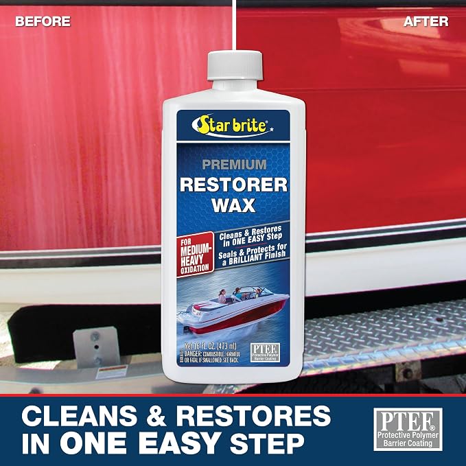STAR BRITE Premium Restorer Wax – for Medium to Heavy Oxidation – Cleans and Restores in One Easy Step – Helps Provide a Durable Protective Coating with UV Inhibitors for a Brilliant Finish