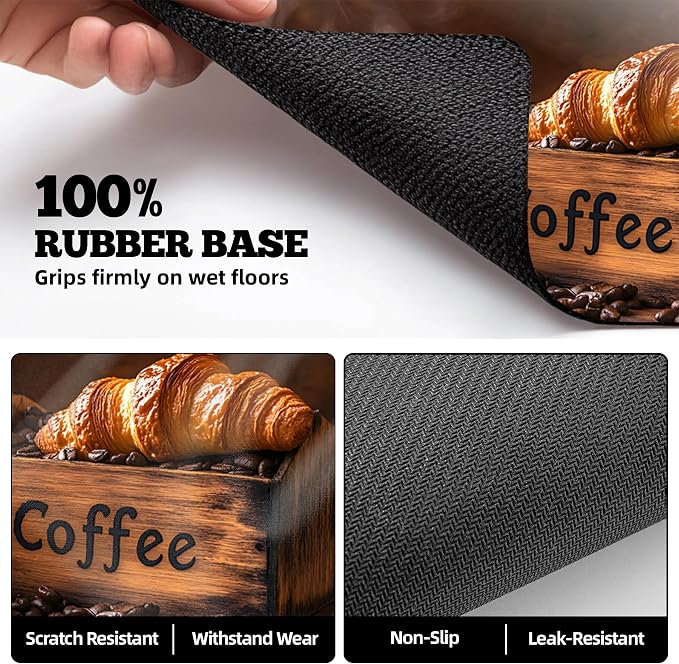 Dish Drying Mat Large Coffee Mat Absorbent Drying Mat for Kitchen Counter Coffee Bar Accessories 32"x 17", Coffee and Bread 1
