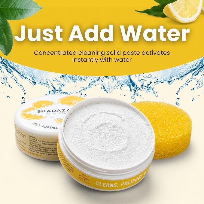 Shadazzle Natural All Purpose Cleaner and Polish, 1 Pack Lemon Scent | Clean & Polish Surfaces, 100% Natural Ingredients, Cleaning Paste, Easy to Rinse, Works on Metals, Ceramics, Marble and More