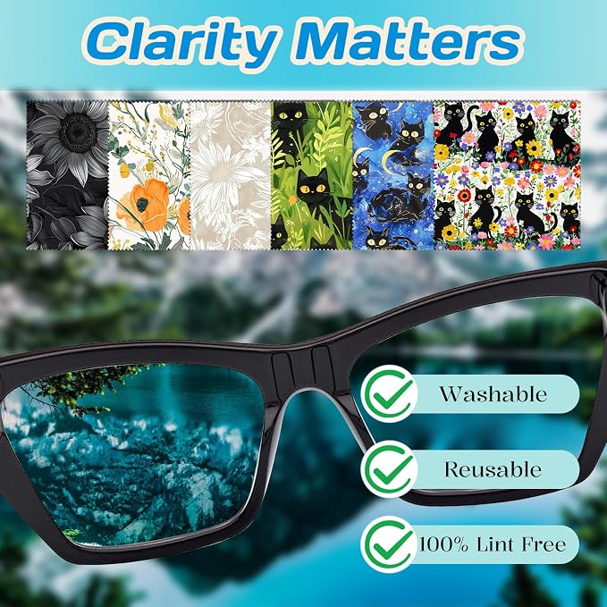 6 PCS Glasses Cleaning Cloth Eyeglass Lens Cleaning Cloth Eyeglasses Wipes Microfiber Reusable Soft for Phone Screens Camera Unisex Women Girls Cute Aesthetic (6.3"x6.3")-Sunflower Black Cat