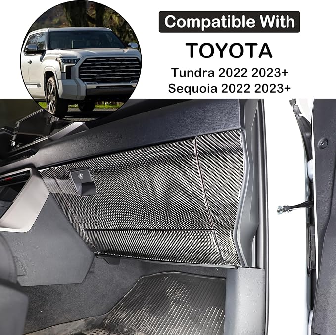 Aunginsy Car Passenger Glove Box Panel Trim Sticker Compatible with Toyota Tundra/Sequoia 2022 2023 2024 Pickup Truck Real Carbon Fiber Decorative Sticker Protection Cover Interior Accessories