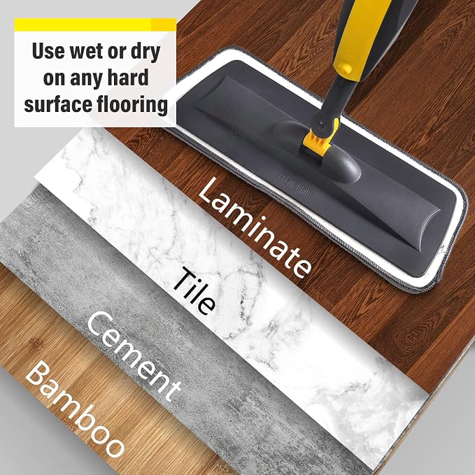 Wet Spray Mop for Floor Cleaning with 14 oz Bottle & 3 Microfiber Pads | Refillable bottle, washable pads, dry/wet use for home or commercial cleaning on hardwood, laminate, wood & ceramic floors