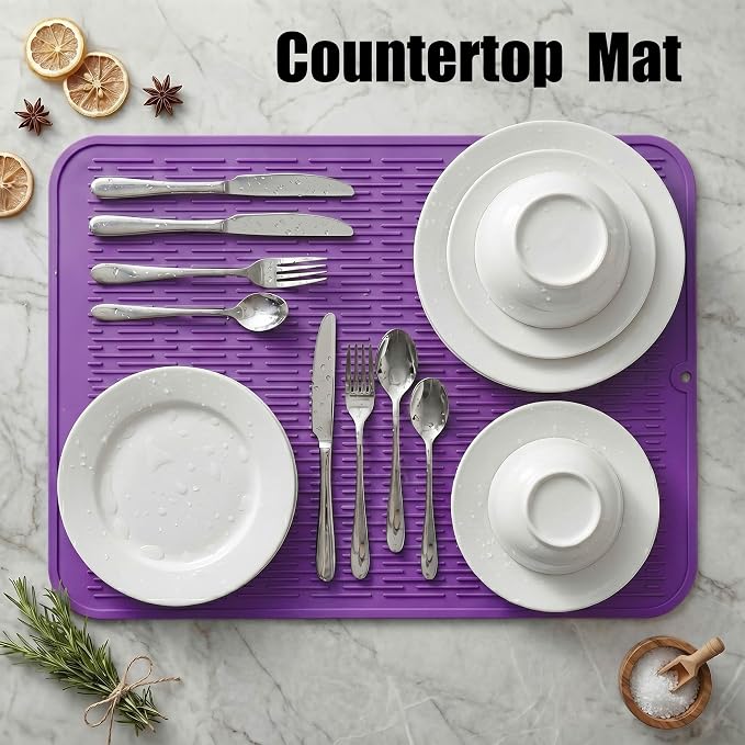 MicoYang Silicone Dish Drying Mat for Multiple Usage,Easy clean,Eco-friendly,Heat-resistant Silicone Mat for Kitchen Counter or Sink,Refrigerator or Drawer Liner Purple 2XL 24 inches x 18 inches