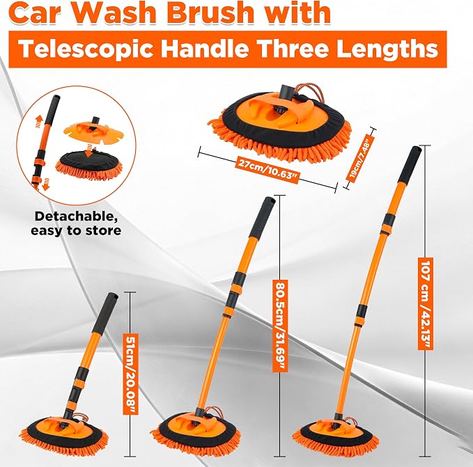 Tool Daily Short Pressure Washer Gun with Foam Cannon, Car Wash Brush | 15° Curved Car Washing Brush with Long Handle, 5 Spray Nozzle Tips, 1/4 Inch Quick Connect