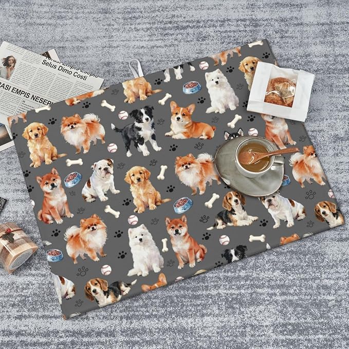 Cute Puppy Dog Dish Drying Mat for Kitchen Counter Cute Kitchen Dish Mat Microfiber Kitchen Countertop Absorbent Reversible Drainer Rack Pad