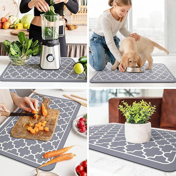WISELIFE Dish Drying Mat Super Absorbent Drying Mat Large Dish Drying Mats for Kitchen Counter Easy Clean Dish Mat Kitchen Drying Mat18"x 28" Stylish Grey