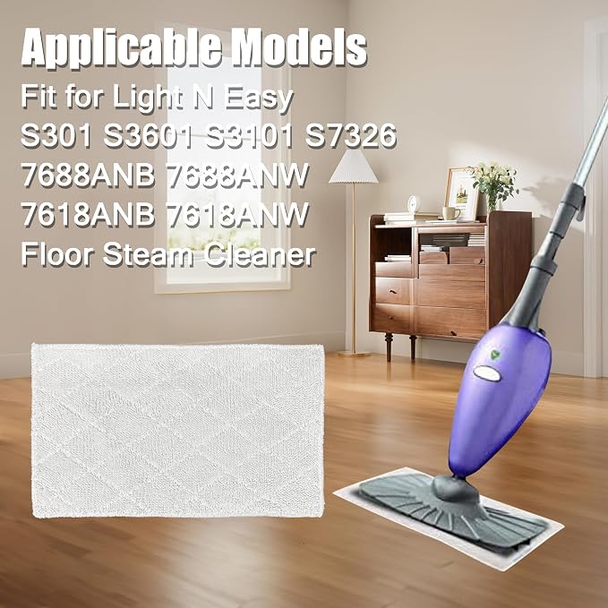 Light 'N' Easy Steam Mop Pads Replacement Reusable for S3601 S3101 S7326 7688ANB 7688ANW Floor Microfiber Cleaning Cloths(8 Pack) (8)
