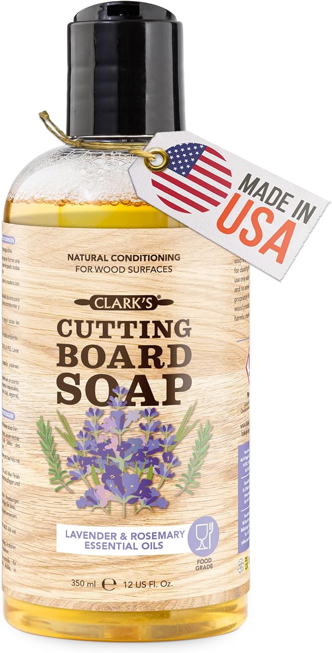 CLARK'S Cutting Board Organic Soap - Enriched with Lavender & Rosemary Oils - Cleaner for Butcher Block, Countertop and Utensils - Cleans and Restores Wood - Use Before Food Grade Mineral Oil