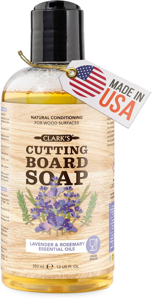 CLARK'S Cutting Board Organic Soap - Enriched with Lavender & Rosemary Oils - Cleaner for Butcher Block, Countertop and Utensils - Cleans and Restores Wood - Use Before Food Grade Mineral Oil