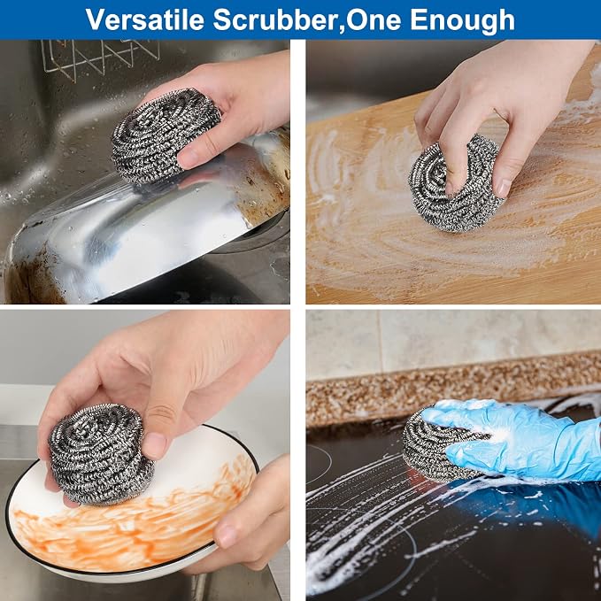 18 Pack Stainless Steel Scrubber, Steel Wool Srubber for Scouring Stubborn Messes from Pots and Pans, Stoves,Broiler Racks,Grills and More