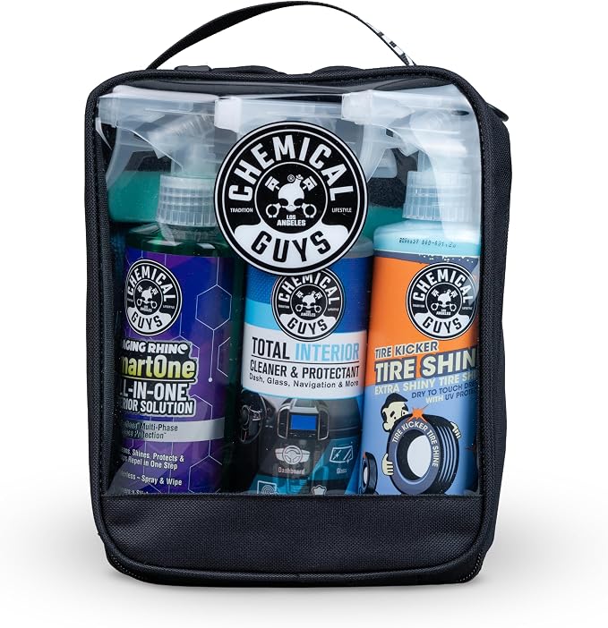 Chemical Guys, Raging Rhino Exterior, Interior & Tire Shine Kit | All-in-one exterior spray, interior cleaner, tire shine, microfiber towels and applicators in a storage bag, giftable set