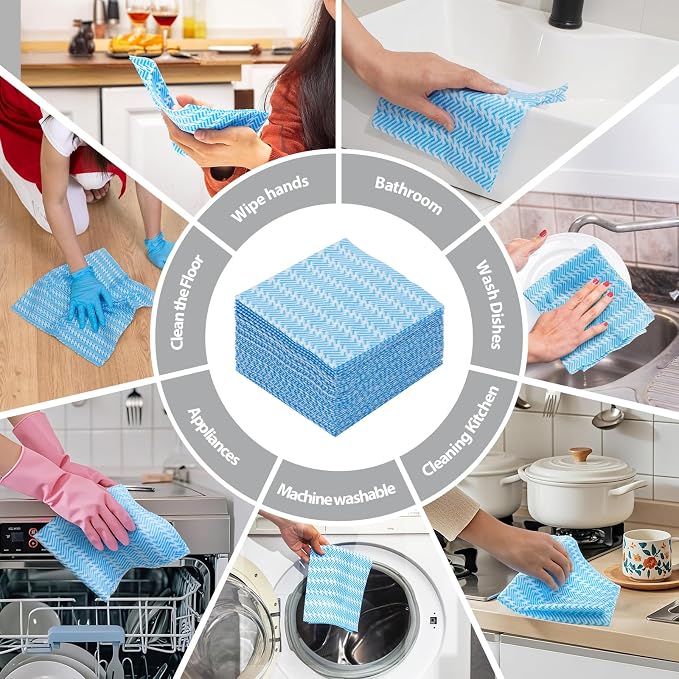 Disposable Dish Cloths,Multi use Reusable Cleaning Cloth,Machine Washable J Cloth,Heavy Duty Handy Cleaning Wipes 11.8" X 19.6" (Green 100 Count)
