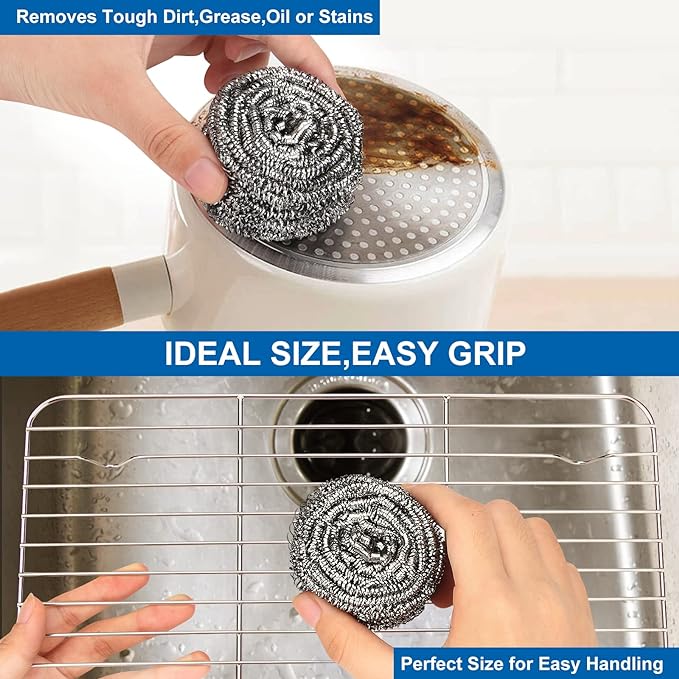 10 Pack Stainless Steel Scrubber, Steel Wool Srubber for Scouring Stubborn Messes from Pots and Pans, Stoves,Broiler Racks,Grills and More