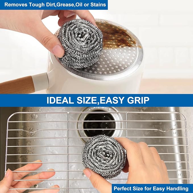 18 Pack Stainless Steel Scrubber, Steel Wool Srubber for Scouring Stubborn Messes from Pots and Pans, Stoves,Broiler Racks,Grills and More