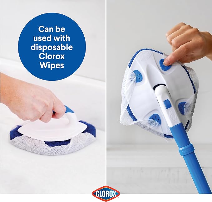 Clorox Extendable Tub & Tile Scrubber Refill, Diamond-Shaped Head Replacement Scrubber Pad, Blue