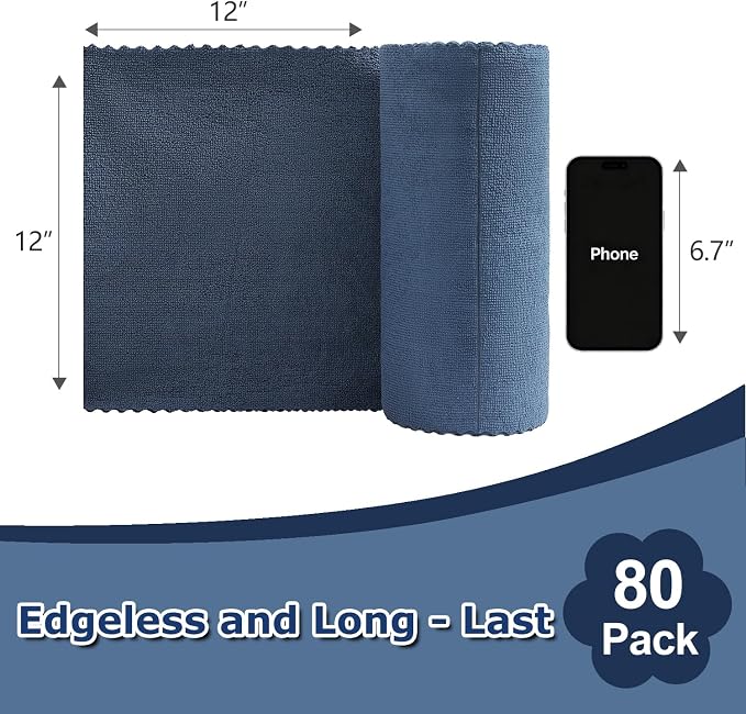 Jessy Home 80 Pack Microfiber Cleaning Cloth Roll Reusable Paper Towels 12"x12" Tear Away Cloth, Microfiber Towels for Cars, Wash Cloths, Lint Free Rags for House,Kitchen,Window,Cleaning Supplies