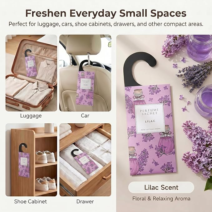Large 12 Packs Lilac Hanging Scented Sachets Long-Lasting Closet Deodorizer Air Freshener Fabric Refresher Odor Eliminator for Drawer Home Fragrance Gift Set