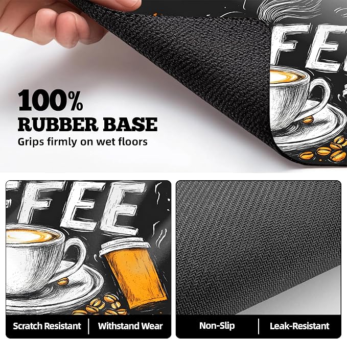 Dish Drying Mat Large Coffee Mat Absorbent Drying Mat for Kitchen Counter Coffee Bar Accessories 32"x 17", Coffee and Beans 5