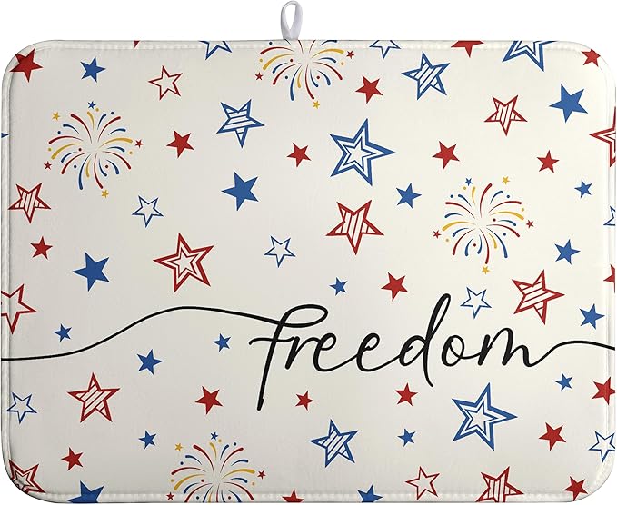 Patriotic Stars Dish Drying Mats 4th of July Dish Mat Kitchen Large Drying Matt Dishes Dryer Pad for Kitchen Counter Absorbent Microfiber Washable Foldable Reusable 18x24 in