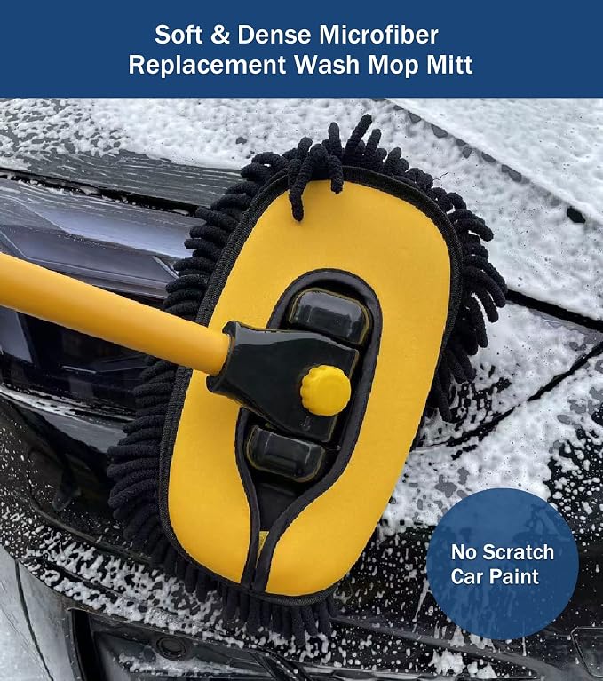 YeewayVeh Car Wash Brush Replacement Cover, Microfiber Mop, Yellow | Compatible with 15° Curved Cleaning Brush Mop, Universal Fit, Detachable & Machine Washable