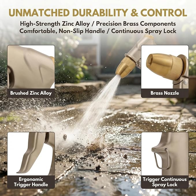 Garden hose nozzle spray, heavy metal high-pressure water gun, rotating can obtain different types of spray, watering plants and lawn, car washing, yard and pets (Short nozzle quick connection)