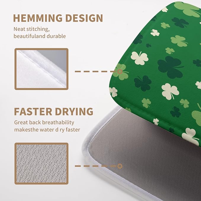 Green Shamrock St. Patrick's Day Dish Drying Mat for Kitchen Counter Lucky Clover large Dish Drying Pad Absorbent Reversible Microfiber Draining Pad Washable Drying Mats 18x24 Inch