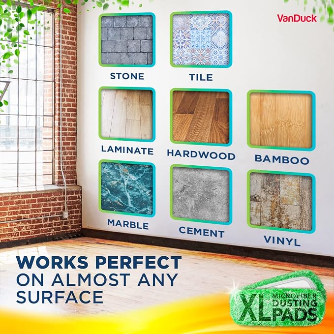 VanDuck XL Dust Mop Pads Compatible with Swiffer XL (4 Pack) - Extra Large Dry Pads Refills - Microfiber Covers Reusable Mop Heads (Handle is Not Included)
