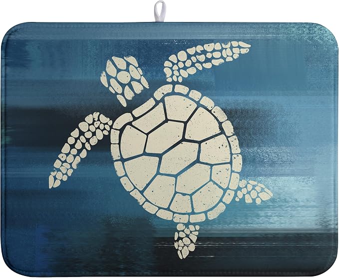 Sea Turtle Dish Drying Mats for Kitchen Counter 18x24 Inch Summer Ocean Animal Microfiber Absorbent Dish Drainer Rack Mats Navy Blue Large Dish Pad with Hanging Loop