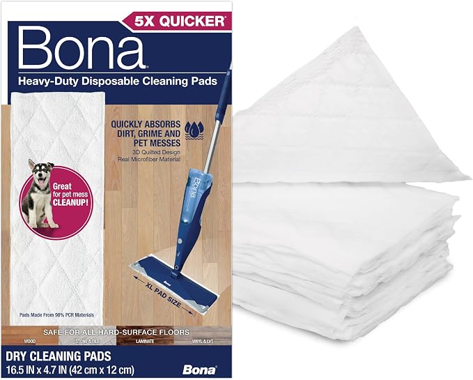 Bona Multi-Surface Floor Cleaning Pads - 18 Count | Heavy-Duty, Disposable, Microfiber Pads for Easy Floor Cleaning