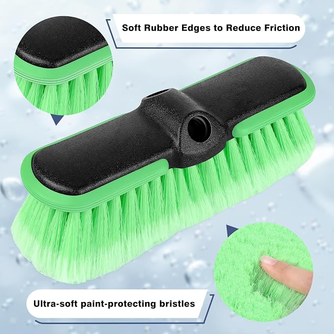Car Wash Brush Head 10", Soft Bristle Car Cleaning Brush Srub Brush Attachment for Extension Pole, Outdoor Cleaning Tool for Window, Wall, Floor, Deck, Patio （4 Pack）