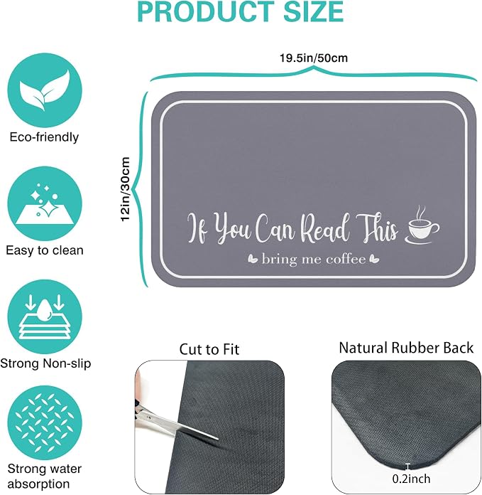 Coffee Bar Mat for Countertops 19inx12in,Absorbent Hide Stain Anti-Slip Cafe Bar Accessories Fit Under Coffee Machine Mat,dish drying mats for kitchen