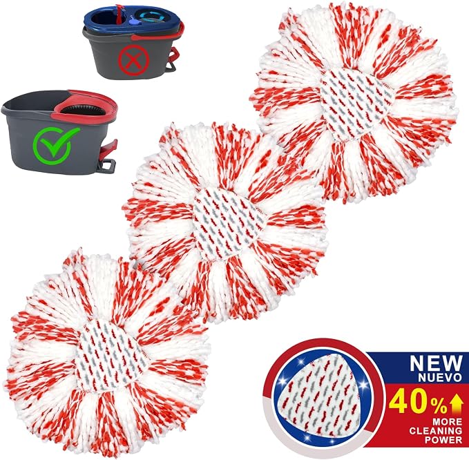 3 Pack Deep Clean Refill Compatible with O Ceda EasyWring Spin Mop & Bucket System Microfiber Mops Heads Refill for Oceda Easywring 1 Tank Spin Mop System, 40% More Cleaning Power, Scrub Pad