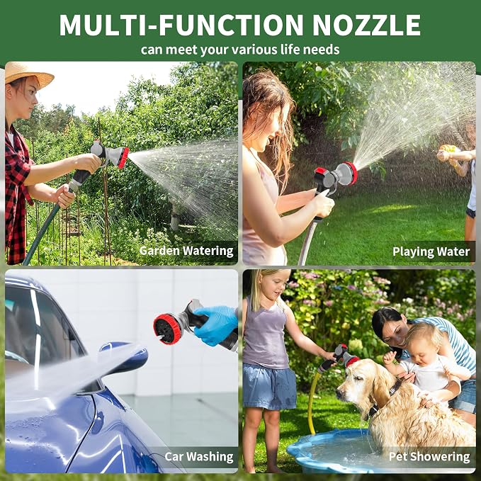 Hose Nozzle,Heavy Duty Metal Garden Hose Nozzles - 10 Spray Patterns | Leak-Proof Hose Sprayer Nozzle with Thumb Control, High Pressure Water Hose Nozzle for Watering Plants, Car and Pet