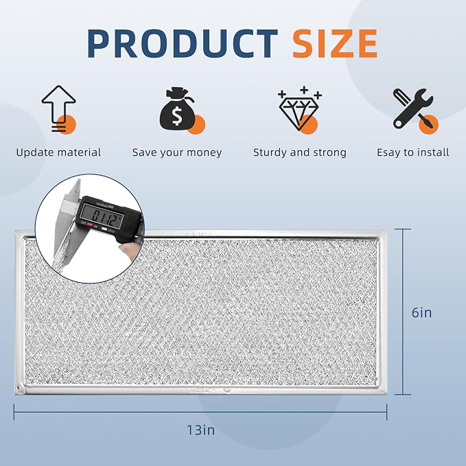 W10208631A Microwave Grease Filter, Aluminum Mesh Filter Approx. 13" x 6" fit for Whirl.pool G.e May.tag Microwaves Replaces AP5617368 W10208631 PS3650910 - Packed in Box - 4 Pack…