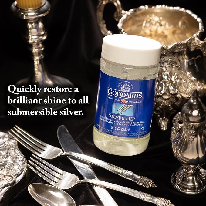 Goddard's Silver Cleaner Dip – Silver Jewelry Cleaner Solution for Hard-to-Reach Silverplate, Cutlery & Small Items – Professional Use Tarnish Remover – Silverware Cleaning Supplies (1 Gal)