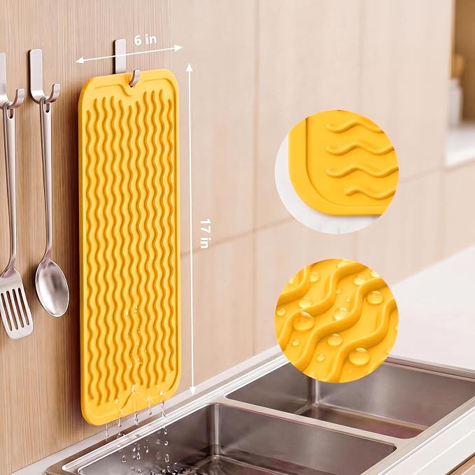 MicoYang Silicone Dish Drying Mat for Multiple Usage,Easy clean,Eco-friendly,Heat-resistant Silicone Mat for Kitchen Counter,Sink,Bar,Bottle,or Cup Yellow M 17 inches x 6 inches