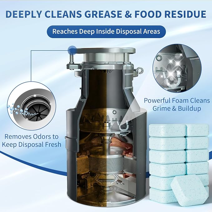 Universal Garbage Disposal Brush and Foaming Garbage Disposal 24 Tablets Bundle