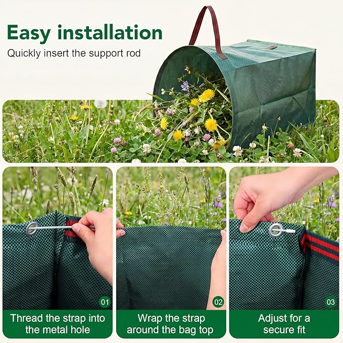 Dntorx 1 Pack 53 Gallon Reusable Yard Waste Bag, Leaf Bags With Handles | Dustpan-Style Opening, Heavy-Duty Pp, Standable And Foldable, For Leaves, Grass, And Yard Debris