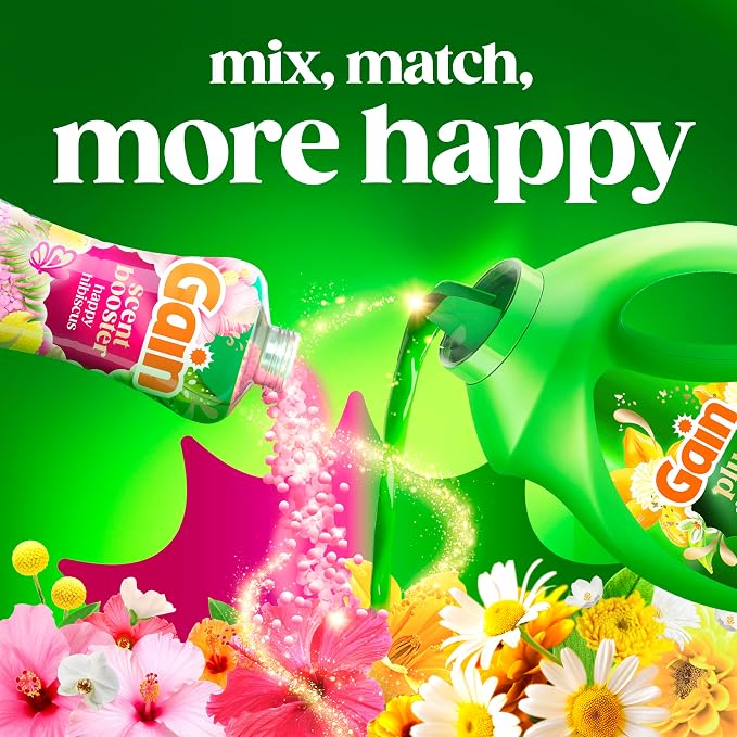 Gain In-Wash Laundry Scent Booster Beads Long-Lasting Fresh Scent Beads All Day Freshness and Odor Protection, Happy Hibiscus Scent, 24 oz (Packaging May Vary)