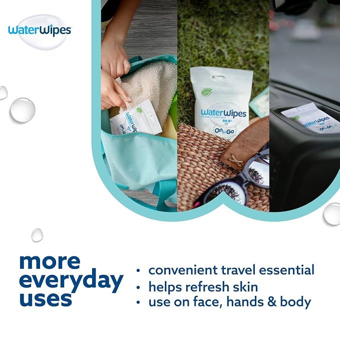 WaterWipes Sensitive+ On The Go Wipes, 3-In-1 Cleans, Cares, Protects, 99.9% Water, Unscented & Hypoallergenic Wet Wipes, 100 Count (10 Packs)