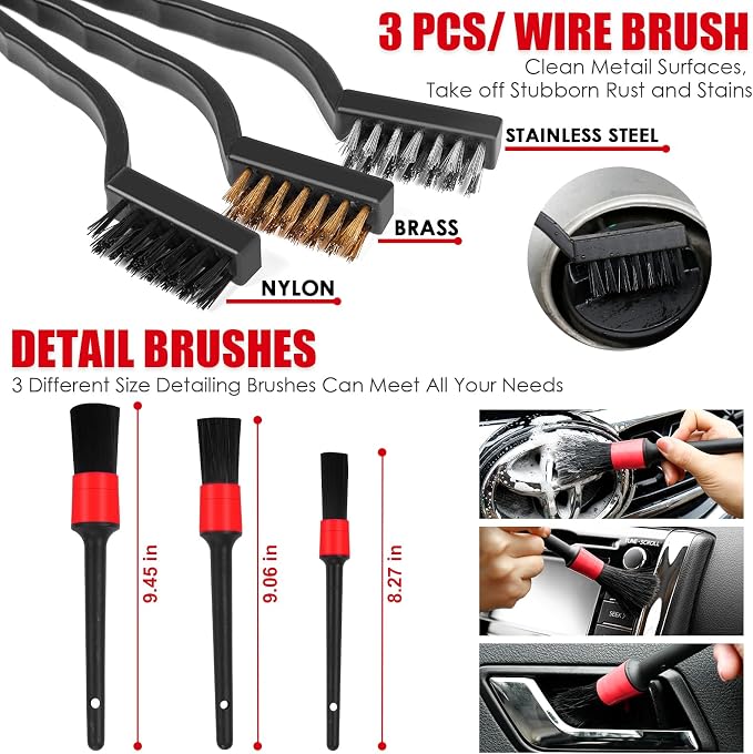 17PCS Car Cleaning Kit, Car Interior Detailing Kit with Red High Power Handheld Vacuum, Detailing Brush Set, Windshield Cleaner, Cleaning Gel, Complete Auto Accessories for Women