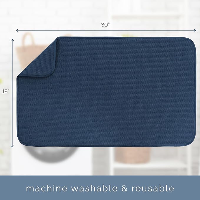 S&T INC. Dish Drying Mat Jumbo, 18” x 30”, Absorbent Microfiber Kitchen Counter Mat, Dish Drying Pad for Dishes, Utensils, Pots and Pans, Jumbo, Navy
