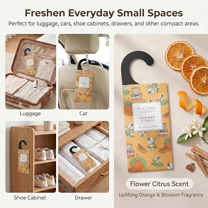 Large 12 Packs Flower Citrus Hanging Scented Sachets Long-Lasting Closet Deodorizer Air Freshener Fabric Refresher Odor Eliminator for Drawer Home Fragrance Gift Set