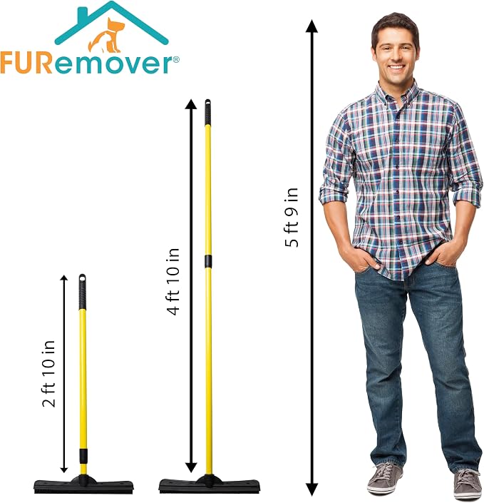 FURemover Pet Hair Removal Rubber Broom, 58" Telescopic Handle | Multi-Surface Rubber Broom with Built in Squeegee Edge, Sweeps up Fur, Hair, and Debris on Tile, Wood, Vinyl, and Carpet