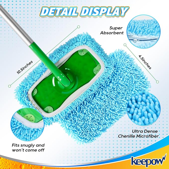 KEEPOW Wet Pads Refill for Swiffer Sweeper Mop and Sweep & Mop Deluxe - Dry Sweeping Cloths for Floor Mopping and Cleaning - Pet Heavy Duty Pads Refills, Upgraded Reusable (8 Pack)