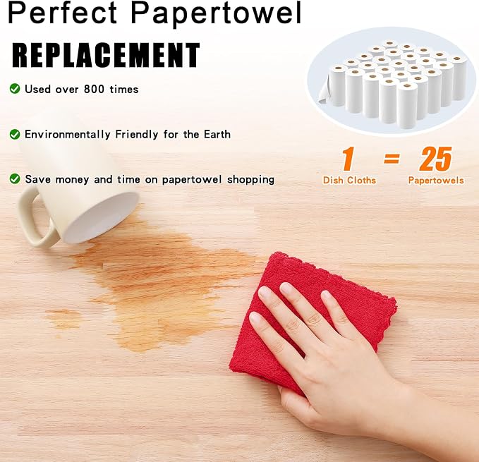 Homaxy 12 Pack Kitchen Dish Cloths (10 x 10 Inches, Red), Super Soft and Absorbent Coral Velvet Dish Towels, Nonstick Oil Fast Drying Microfiber Cleaning Cloth, No Lint Household Dishcloths