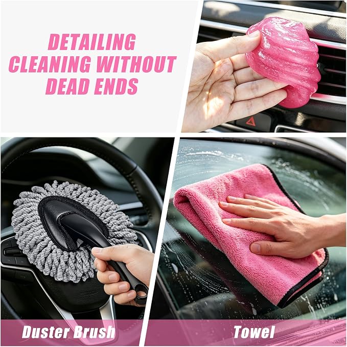 21PCS Car Detailing Kit Interior Cleaner - with Handheld Car Vacuum, Windshield Cleaning Tool, Detailing Brushes, Car Cleaning Supplies Kit for Women Men (Pink)