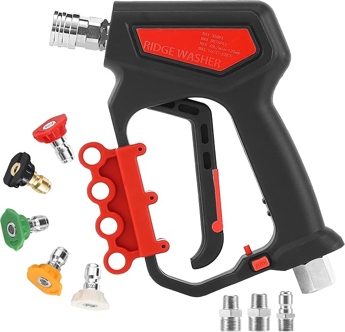 RIDGE WASHER Pressure Washer Gun 5000 PSI with Nozzle Bracket | 12 GPM, Tigger Gun with 1/4" Quick Connector, 360° Swivel 3/8" NPT Thread, M22-14mm & M22-15mm Fitting