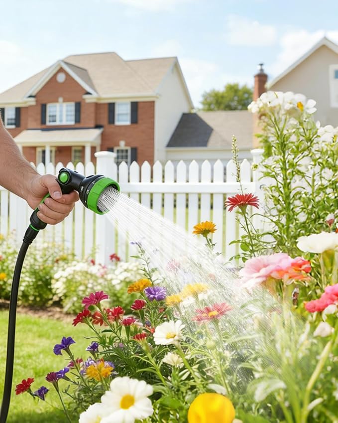 Hose Sprayer Nozzle Heavy Duty - 10 Spray Patterns Garden Hose Nozzle with Adjustable Flow Control for Watering Plants, Washing Cars,Washing Pets, Thumb Control (Green)